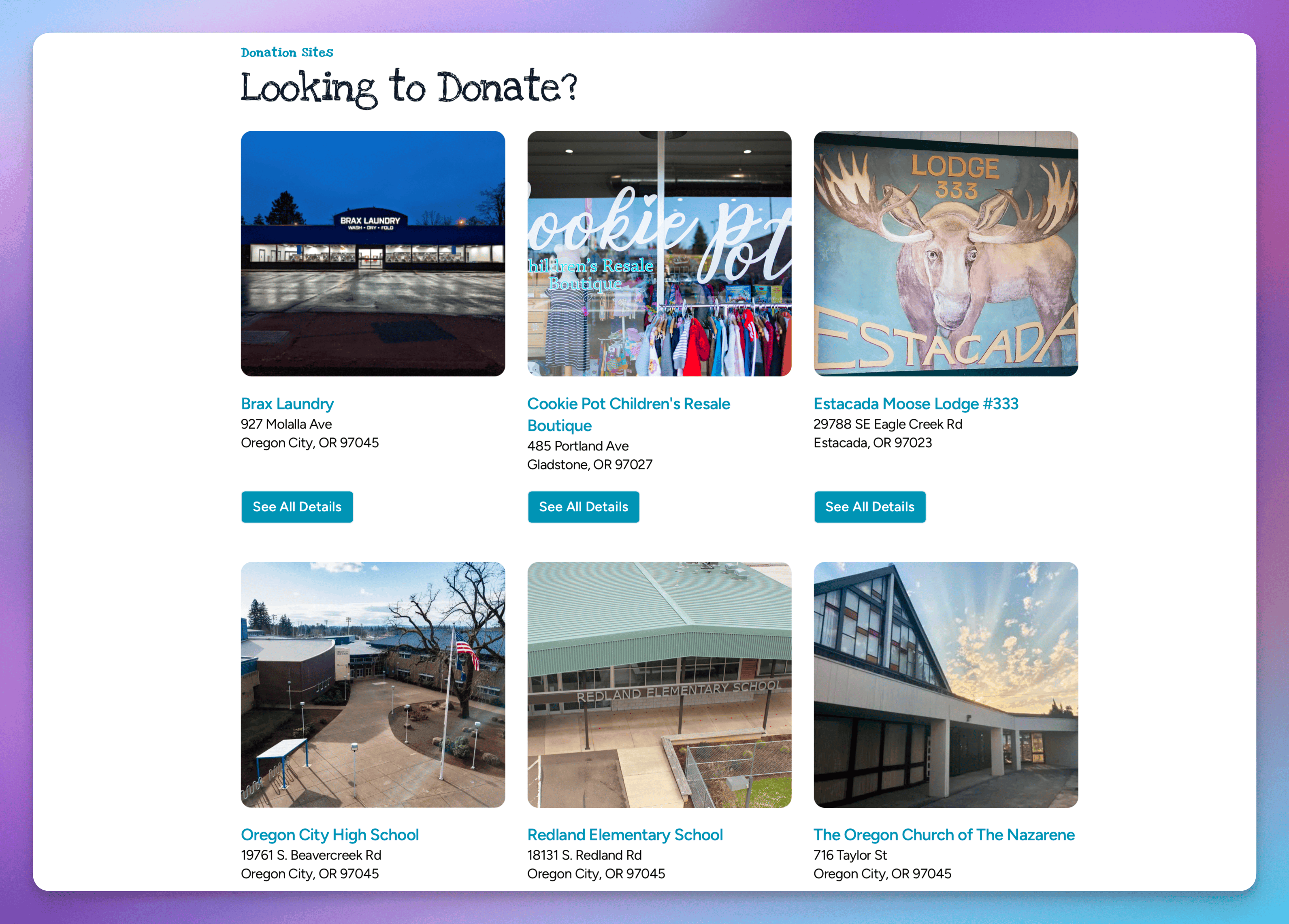 The OC Locker Room Donation Sites Section Page